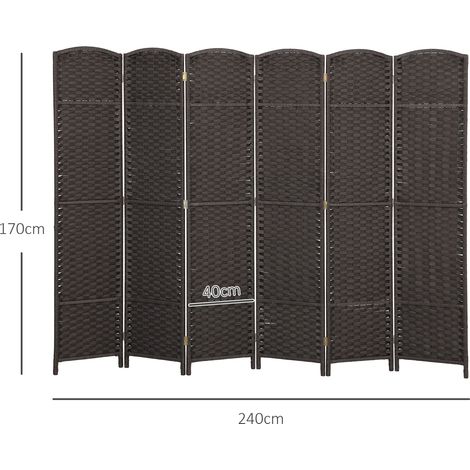 Paravent pliable en 6 parties, cloison de séparation pour salon, chambre ou bureau, marron (1/5)