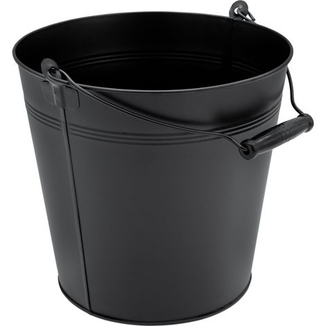Deko Zinkeimer mit Holzgriff - schwarz / 10 L - Metall Eimer zum Bepflanzen oder Transportieren - Gartendeko Blecheimer Ascheeimer Pflanzeimer Eiskübel Sektkühler