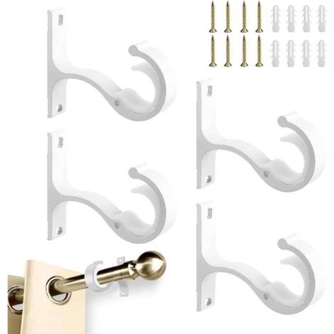 4Pcs Support Tringle Rideau Métal,Fixation Rideau Plafond,Accroche Tringle Rideau,Support Barre Rideau,Porte Tringle Rideau Visser (1/4)