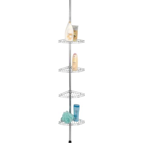 WENKO Mensola telescopica per bagno Prea, 4 cestini per doccia, soluzione senza foratura, fissaggio mediante torsione e regolabile in altezza, Acciaio Inox, 2x65-275x20 cm, Argento (1/5)