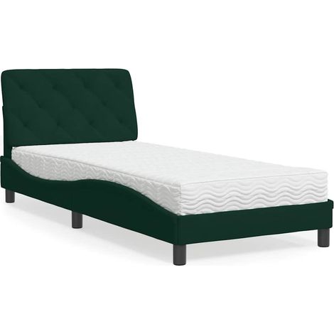 Lit avec matelas 80 x 200 cm, velours vert foncé, tête de lit et sommier à lattes - PANGIVO (1/5)