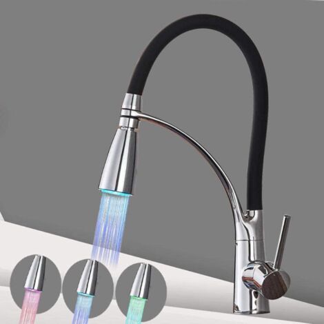 TAISHENGDA-Faucet Kitchen 360 ° Rotation de Cuisine Évier de Cuisine Chaude Et À Eau Froide Tap de Cuivre Led En Trois Couleurs Lavabo À Glissement