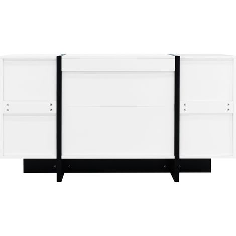 Credenza bianca lucida moderna con 2 porte e 4 cassetti, MDF e pannelli truciolari (1/5)