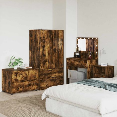 Armoire de rangement à 2 tiroirs en bois d’ingénierie, chêne fumé, 80 x 48 x 57 cm - PANGIVO (1/5)