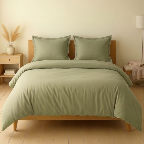 Parure housse de couette 240x220cm + 2 taies 100% coton verveine - VITALIA (1/4)