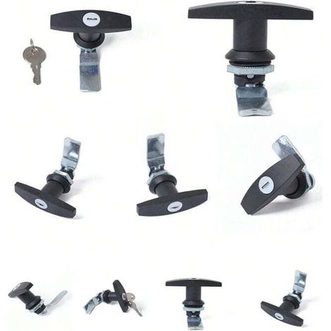 Serrure à poignée en T pour abri de jardin avec 2 clés, capuchon de camion, remorque, camping-car, armoire, poignée en T, serrure de porte de garage, noir (1/3)
