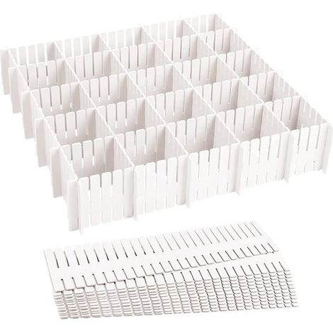 Séparateur de tiroir - Réglable et résistant - 24 pièces - Plastique blanc (1/5)