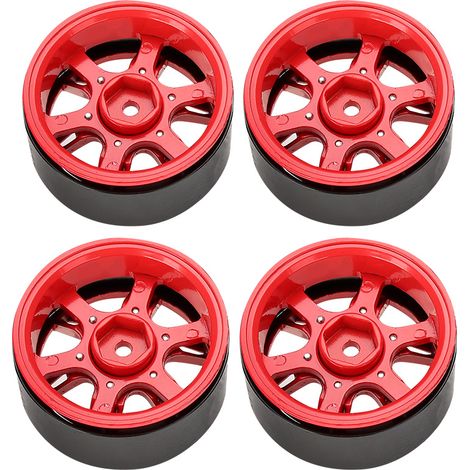 Lot de 4 jantes métalliques simulation pour essieux RC, accessoires pour voiture crawler 1/10 (Rouge) (1/5)