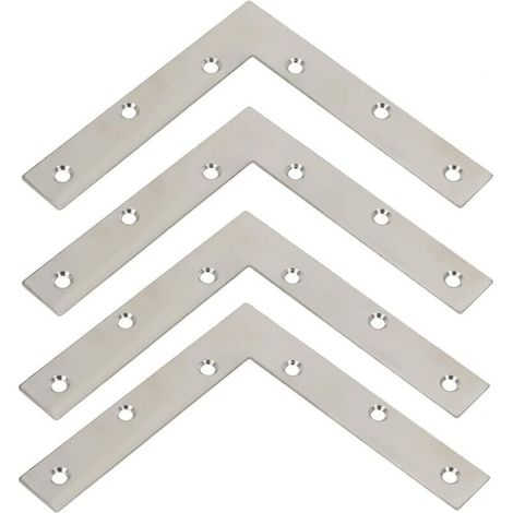 Steel Plate Fixing Bracket, Flat Bracket, L-Shaped Repair Angle Bracket with Screws, Brushed Stainless Steel, 150 mm x 150 mm, 4 Pieces, (1/4)