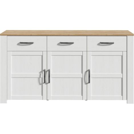 Buffet BOHOL Blanc 3 Portes & 3 Tiroirs L 166,1 × P 42 × H 87 cm Chene Blanc & Effet Bois (1/3)