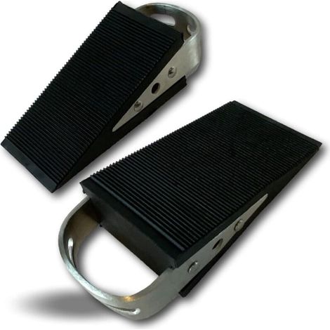 Boîte de 2 Cales Caoutchouc Dur Butée en Forme de Coin avec anses de préhension en tôle Antidérapant et Anti-Rayures Bloque Porte Butoir à Poser au Sol CALPOR2c, Noire
