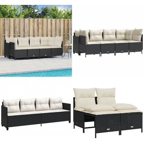 Salon de jardin 5 pcs avec coussins noir résine tressée - Ensemble Salon De Jardin - Salon De Jardin Extérieur - Mobilier De Jardin - Meubles De Jardin - Chaise Longue - Home & Living (1/5)