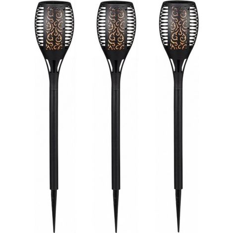 Ensemble de 3 lampes solaires de jardin/torches de jardin à effet flamme, alimentées par l'énergie solaire, 58 cm - Spots à piquer pour éclairage de jardin (1/5)