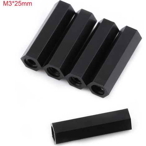 100 Pièces Écrous Filetés Hexagonaux Femelle M3 en PA66 Noir (Longueur 25 mm)