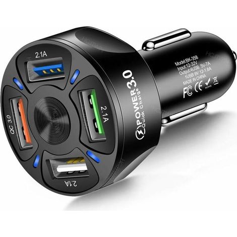 Chargeur de Voiture USB,Adaptateur de Chargeur de Voiture 4 en 1 Dispositif de Charge Rapide USB 7A 35W avec lumière LED pour véhicule Tout-Terrain SUV de Voiture 12-32V-LIAIKI