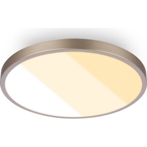 Briloner LED Deckenlampe IP44 Spritzwasserschutz Ø24x6 cm Rund 18W 2000lm 2700K-4000K Warmweiß bis Neutralweiß Nickel-Matt - Deckenleuchte Badezimmer Küche Wohnzimmer