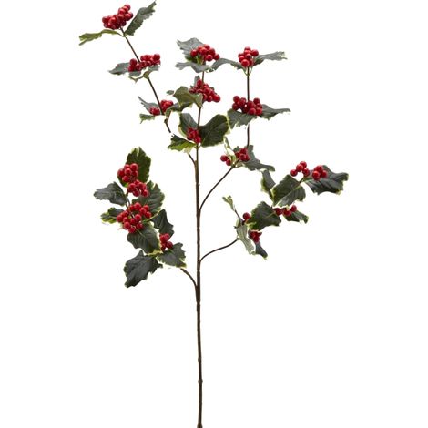 Ramo decorativo artificiale "Agrifoglio Rex" con bacche, color rosso, 66 cm