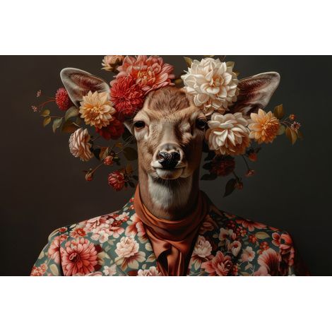 Tableau sur toile portrait de biche humanisée 80x120 cm - Impression sur Toile Murale Décorative - Image imprimée en HD sur Toile - Toile sur Châssis en Bois FSC - Fabriqué en France