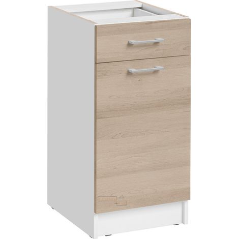 Mueble bajo de cocina Eco Roble Natural 1 puerta 1 cajón L 40 cm