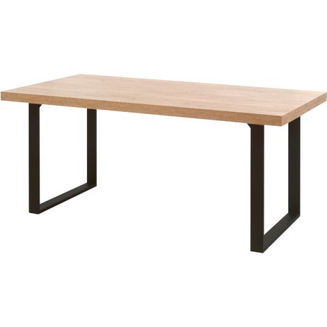 Table 170cm aspect chêne naturel piètement U métal poudré noir - CARVIK (1/5)