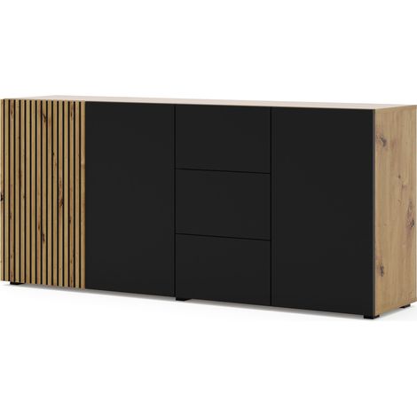 MOBILE COMO' CASSETTIERA CREDENZA AURIS 180x42x82cm ROVERE NERO OPACO (1/5)