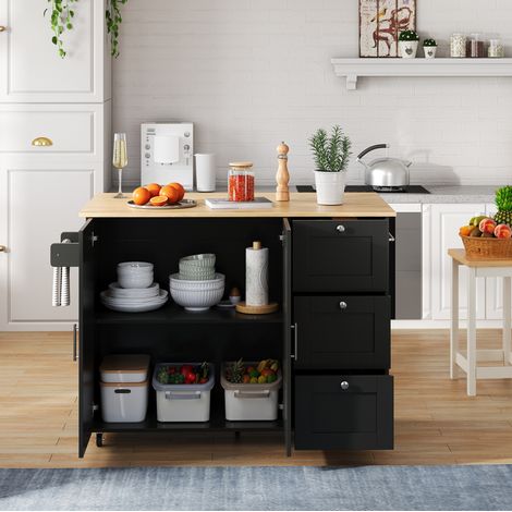 Isola da cucina mobile 135x44x90 cm in MDF nero, estensibile, per cucina FloraGrace (1/5)