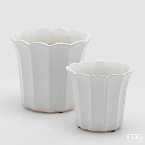 EDG Enzo De Gasperi Set 2 Vasi Cachepot Bellflower Bianco Ceramica