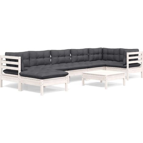 vidaXL Set Divani da Giardino 8 pz con Cuscini Bianchi Legno di Pino (1/5)