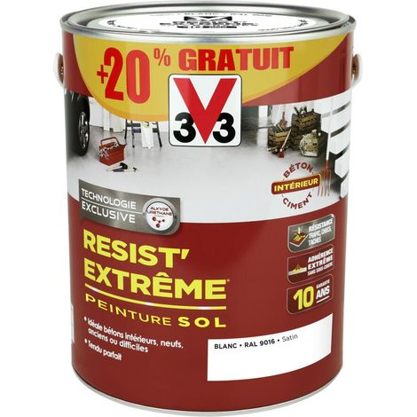 V33 – Peinture pour sol intérieur 3 L – Résistante aux hydrocarbures et pneus chauds – Finition satinée RAL 9016 – Haute résistance à l'abrasion
