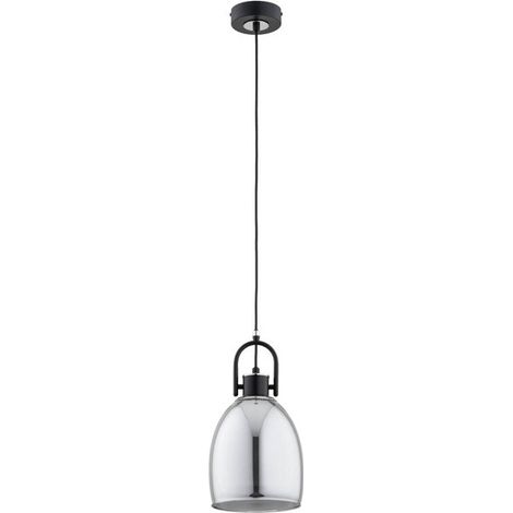 Alfa SODA Modern Pendant Light  Black Metal Ceiling Hanging Lamp with Chrome Glass Shade, 1xE27 Max 15W, Dimmable, 95cm Height, 18cm Diameter