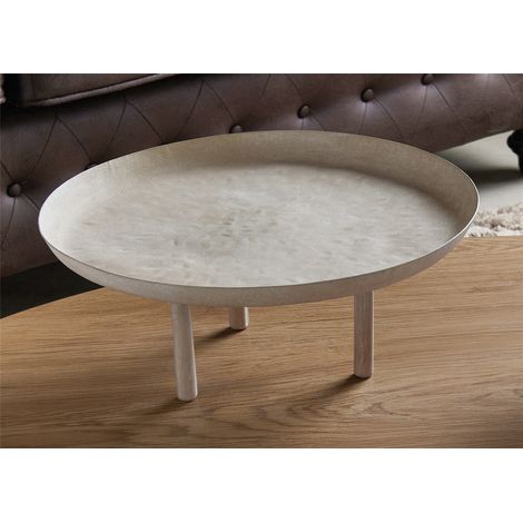 Centre de table rond en métal à 3 pieds, beige délavé, 37 x 15 cm (1/3)