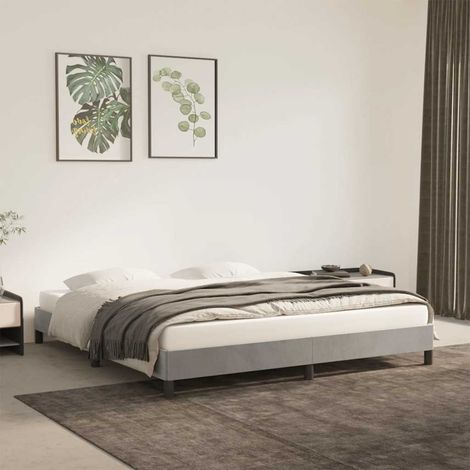 Cadre de lit 160 x 200 cm avec sommier à lattes en velours gris clair, sans matelas, 25.99kg - PANGIVO (1/5)