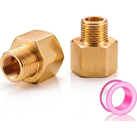 Lot 2 Adaptateurs Laiton 1/4" NPT Femelle vers 1/8" NPT Mâle ruban PTFE Inclus Raccord Réducteur Haute Pression pour Manomètre, Filtre Piscine, Air, Eau, Plomberie (1/5)