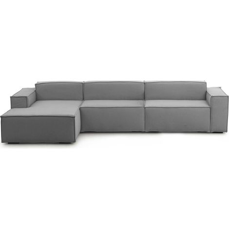 Talamo Italia - Divano fisso con penisola Atrillo, Divano componibile con chaise longue sinistra, Sofà moderno in tessuto, 100% Made in Italy, Cm 340x170h70, Grigio