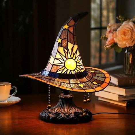 Lampe chapeau de sorcière gothique, veilleuse en résine pour Halloween, décoration d'intérieur effrayante Petite taille 18 cm jaune Petite taille 18 cm (1/3)