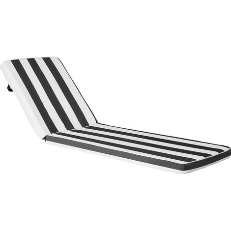 Coussin de Bain de Soleil, 189 x 56 cm, Coussin de Chaise Longue Jardin, Lot de 2, Imperméable Épais Résistant Décoloration, avec Attaches, pour Terrasse, Patio, Bord Piscine, Rayure Noir Blanc (1/5)