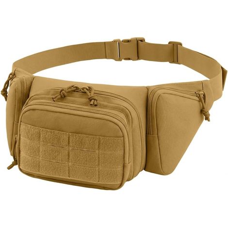 Sac Tactique Ceinture, Sac Etanche Réglable Ceinture, Nylon Sacoche Ceintures Conception Multipoches, Banane pour L'extérieur pour Sport Cyclisme Gym Balade Voyage Randonnée, Coyote (1/5)