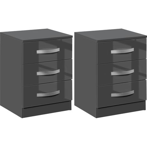 Set 2 Comodini 3 Cassetti 40x36x56 cm in Truciolato Grigio (1/5)
