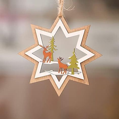 Sapin de Noël 1 pièce Ornement 2D 3D en Bois Pendentif Suspendu Étoile Cloche Décorations de Fêtes pour Maison Réveillon Année Navidad (Vert Menthe) (1/5)