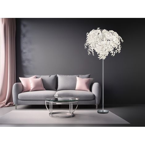 Große LED Stehleuchte mit Blätter Lampenschirm Weiß, Höhe 180cm (1/5)