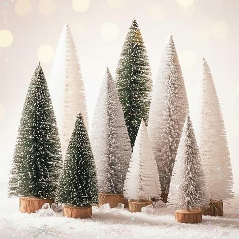 Mini Sapin de Noel, Sapin Noel Artificiel avec Base en Bois pour Décoration Noël Chambre DIY Vitrines (Argent Blanc, Vert) est très Facile à Installer. (1/5)