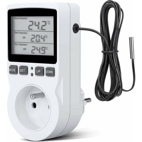 Prise Thermostat, Prise Minuteur Digital, Prise Programmable Digitale avec Sonde, Minuterie Numérique Programmable, Prise Thermostat chauffage pour Serre, Aquarium, (1/4)