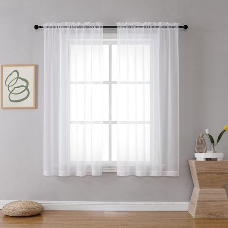 2-teiliger, durchsichtiger, weißer, halbtransparenter Fenstervorhang (100 x 130 cm) (1/5)