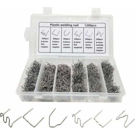 Agrafes Chaudes 6 Types 1200 Pcs Baguettes de Soudage Agrafes Chaudes de Vague Agrafeuses à Chaud Soudure Agrafe Plastique pour Réparation de Pare-Chocs de Voiture, Soudage de Carrosserie-0.6/0.8mm (1/4)