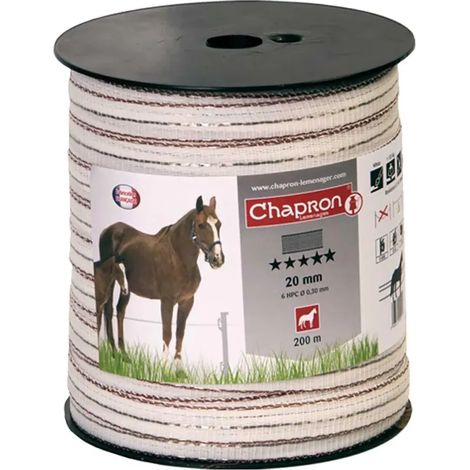 Ruban Électrifié 20mm Blanc Liseré Marron - 200m Haute Conductivité pour Clôture Cheval (1/5)
