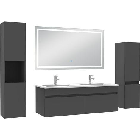 Ocean Ensemble meuble Salle de Bain 120cm avec colonne + miroir lumineux 3 couleurs Anthracite