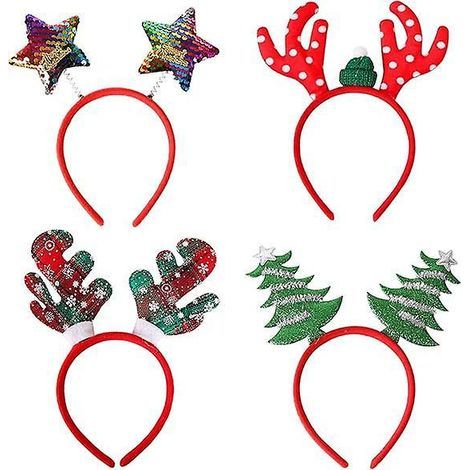 4 Pcs Serre Tete Noel Adulte Et Enfant Taille Unique Bandeaux De Nol Bois De Renne, Toiles, Sapin De Nol, Plaids Cheveux Pour Fte De Nol Christmas (1/5)