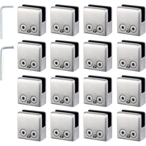 Pinces à verre,16 pièces en acier inoxydable 304 de 8 à 10 mm,Supports de verre réglables à dos plat, Convient pour les rampes d'escalier, les mains courantes (1/5)