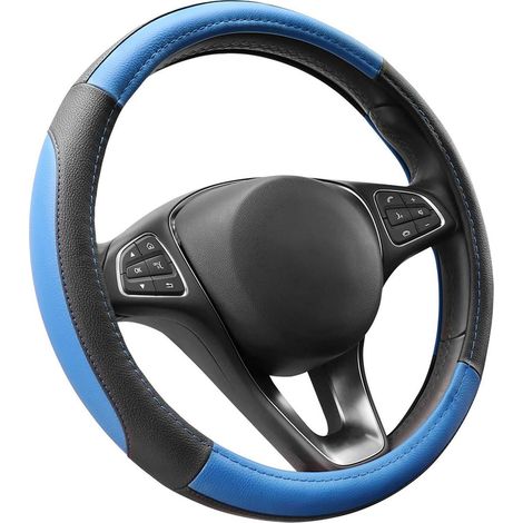 Lenkradbezug Mikrofaser Leder 37-38cm Blau Schwarz Rutschfest Universal (1/5)