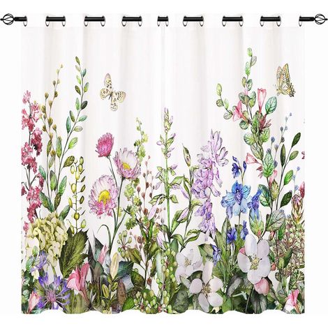 Rideaux Floral - Occultants Thermiques Motif Fleurs d’Été Féminines & Papillons Colorés Métalliques Isolants pour Chambre/Salon avec Œillets - 2 Panneaux L75 x H166cm - 75L X 166H cm (2 Panneaux) (1/5)